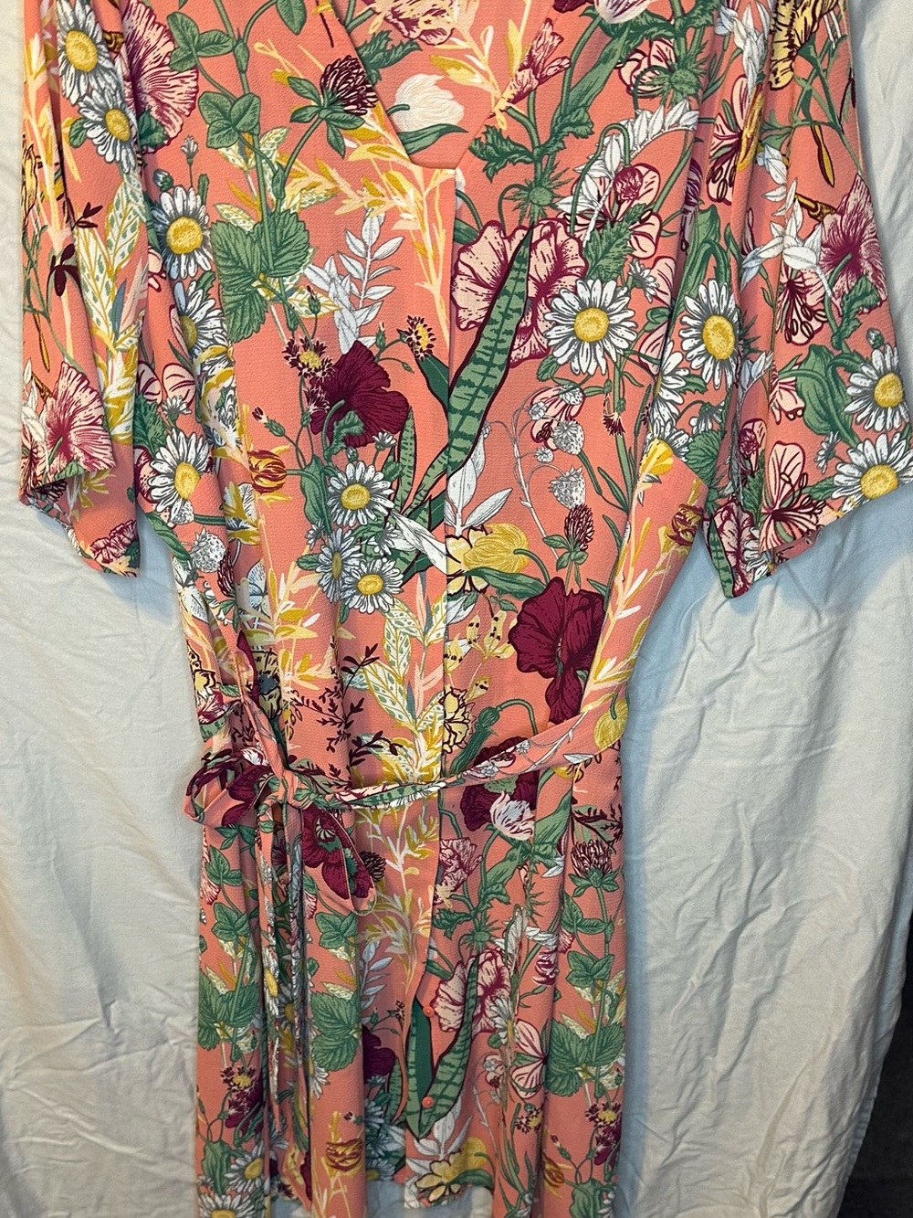 Junarose Coral Floral Midi Dress with Green & Yellow Accents